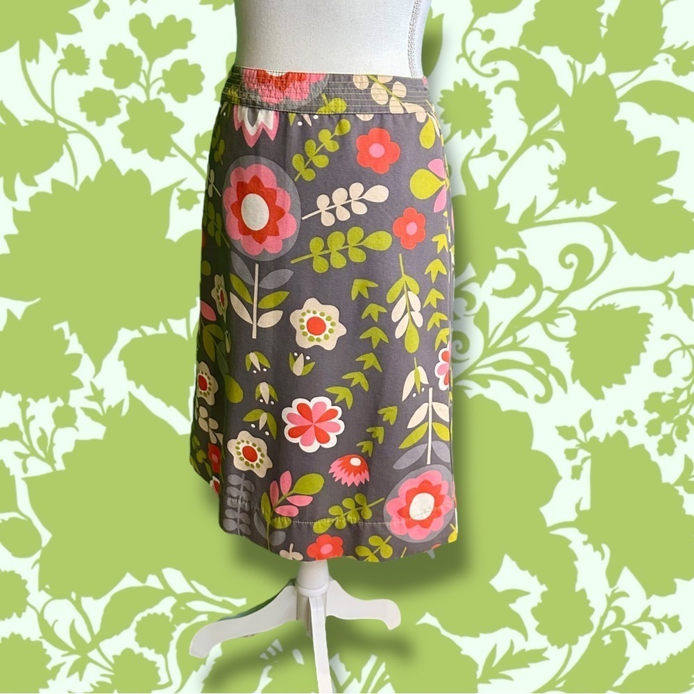 Boden Mod Style Gray, Pink & Green Floral Print A-Line Cotton Twill Skirt Size 4 - Picture 6 of 14
